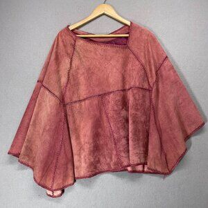 Vintage Poncho Pink Suede One Size Embroidered Boho